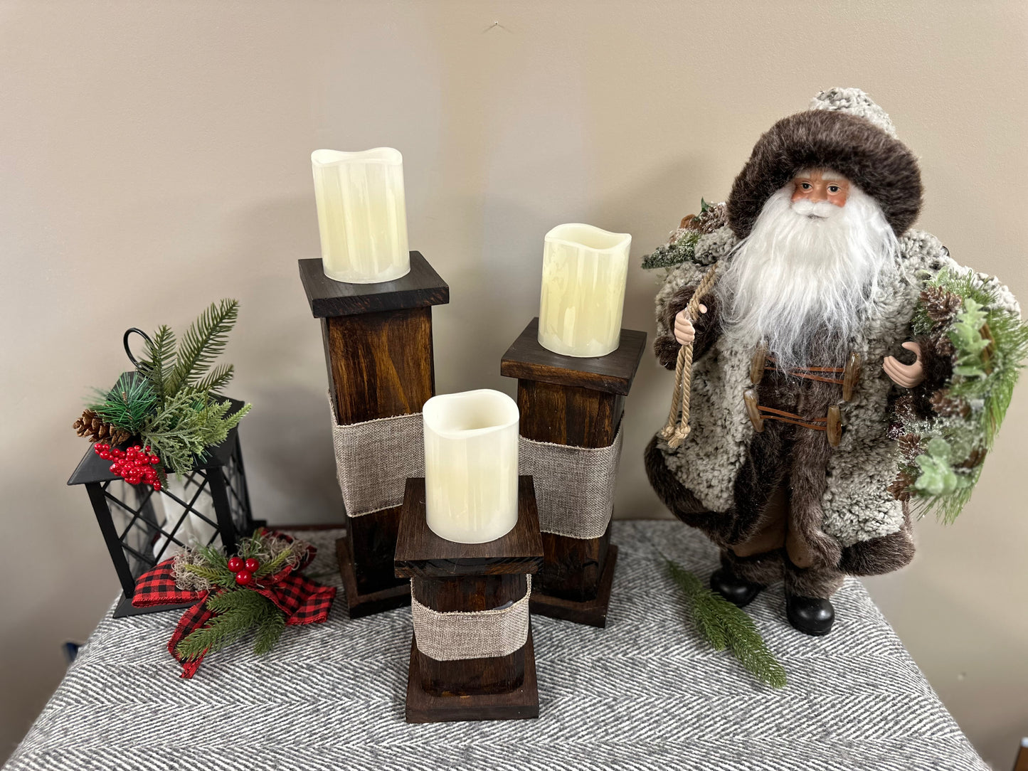 3pc Rustic Pillar Candle Stands