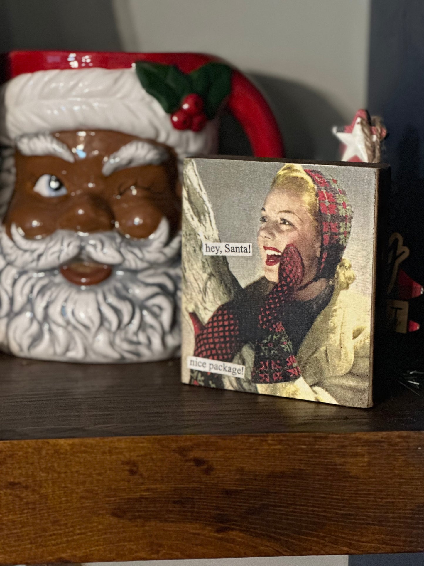 Wooden Funny Santa Decor