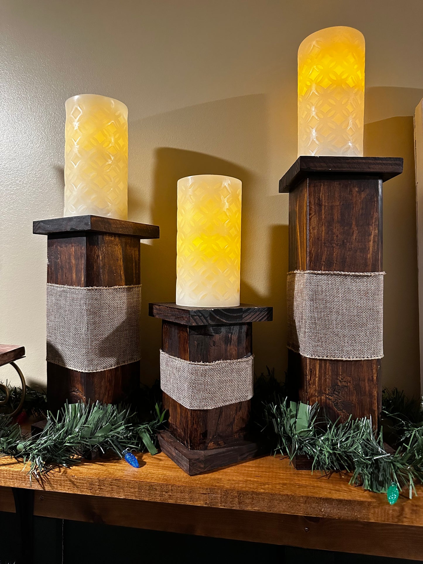 3pc Rustic Pillar Candle Stands